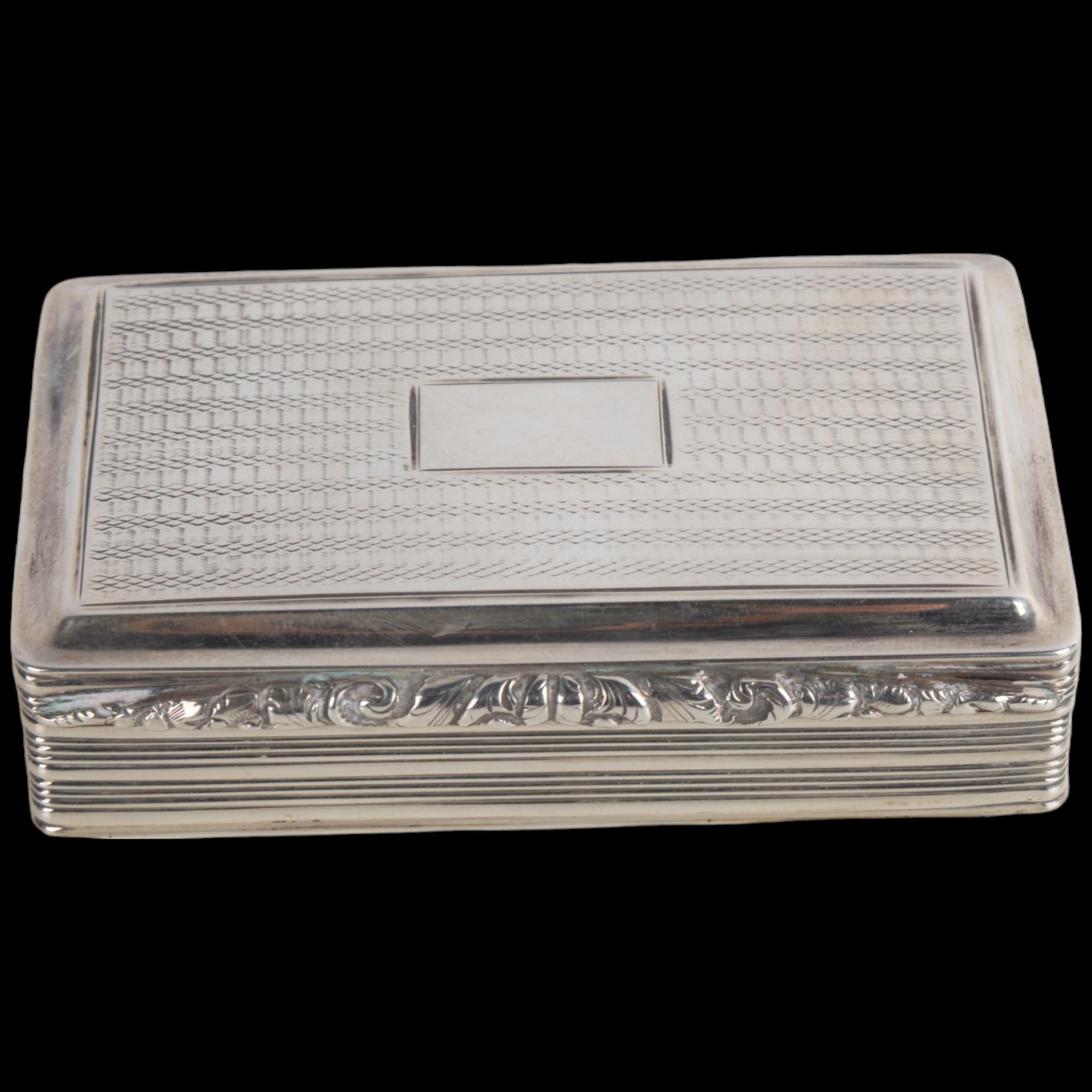 A William IV silver snuffbox, Nathaniel Mills, Birmingham 1835, rectangular form, with engine turned