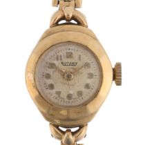 ROTARY - a lady's Vintage 9ct gold mechanical bracelet watch, silvered dial with applied gilt Arabic