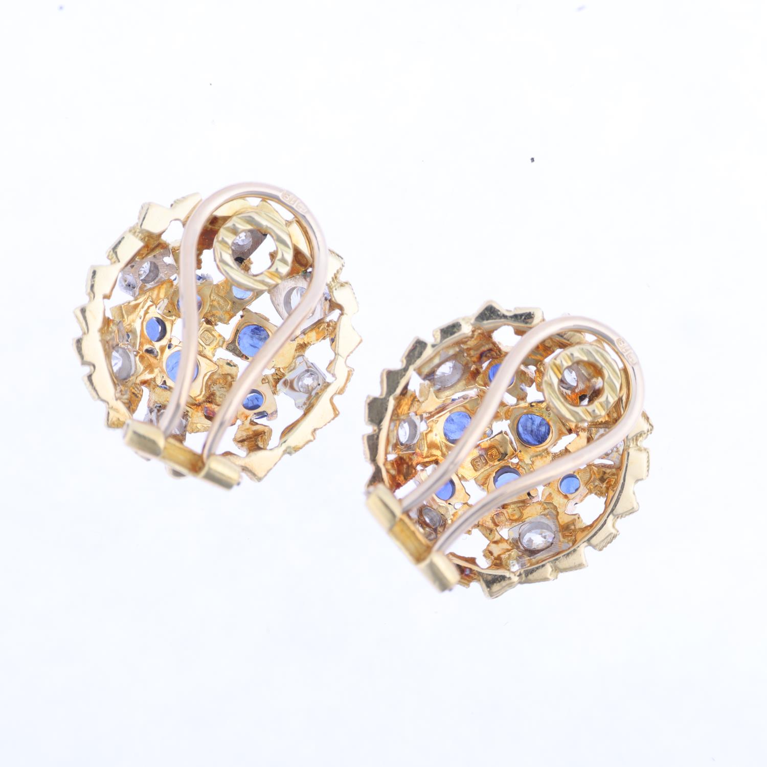 JOHN DONALD - a pair of 1970s 18ct gold sapphire and diamond abstract clip-on earrings, maker JAD, - Image 3 of 4