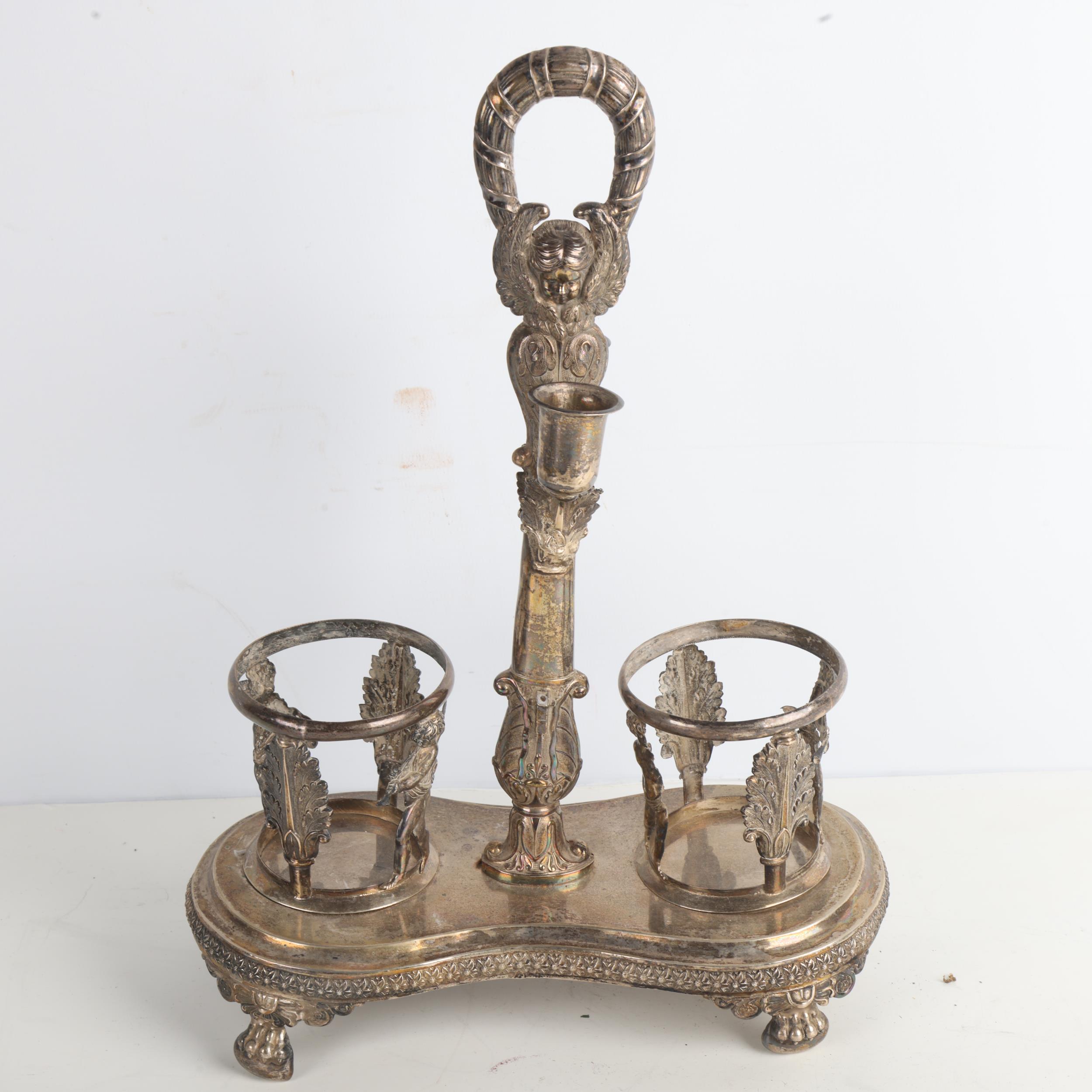 **WITHDRAWN** - A 19th century Continental silver Empire style oil and vinegar stand, - Image 2 of 3
