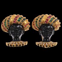 A pair of Sphinx Blackamoor clip-on earrings, 31.6mm No damage or repair, all stones present