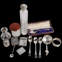 Various silver, including embossed box, dressing table toilet jars, etc Lot sold as seen unless