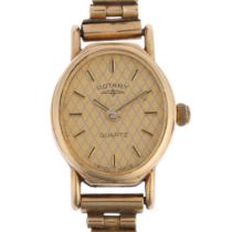 ROTARY - a lady's 9ct gold quartz bracelet watch, champagne lozenge dial with applied baton hour