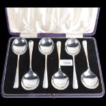 A cased set of 6 George VI silver Rattail pattern soup spoons, Roberts & Belk, Sheffield 1943, 17cm,