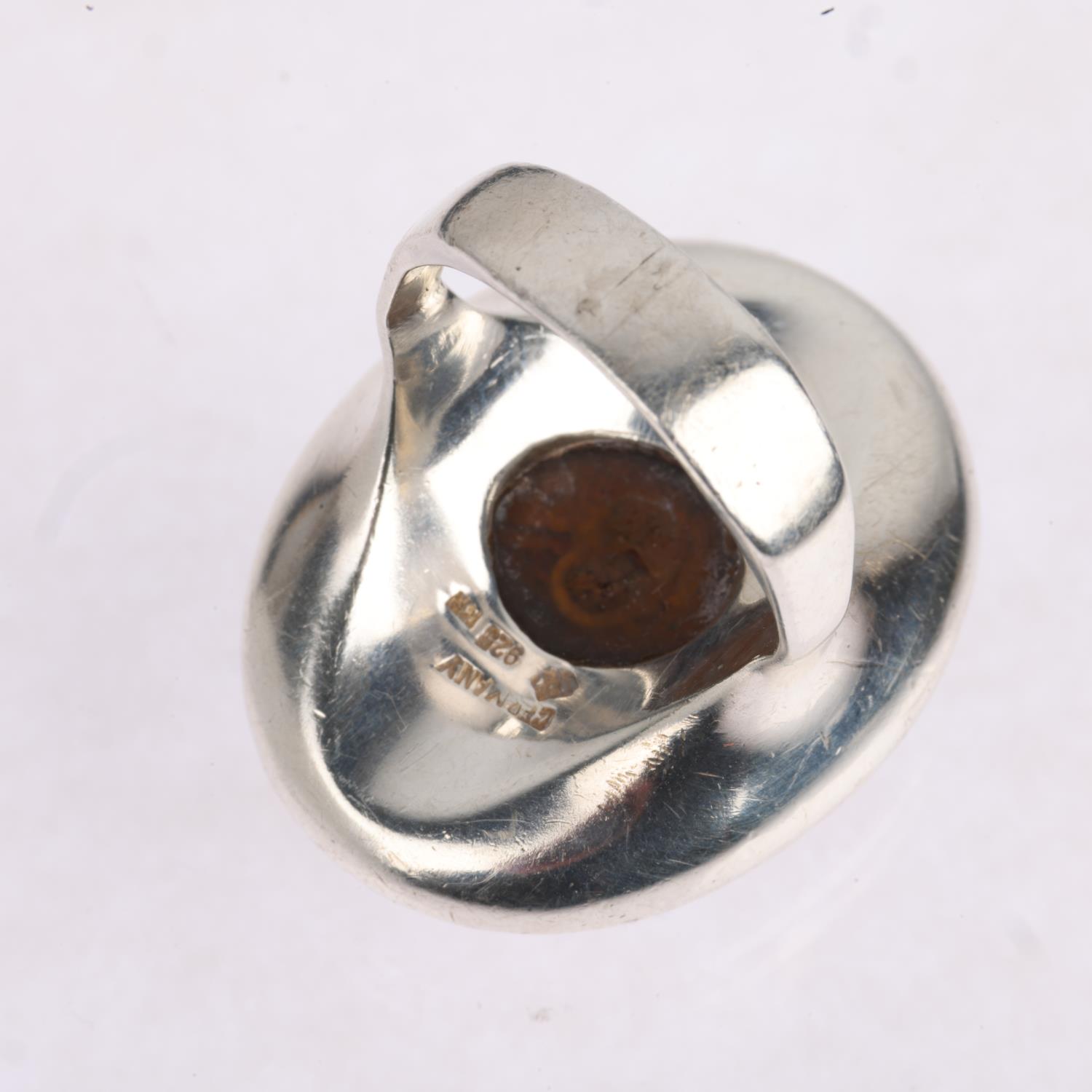 A large German sterling silver tigers eye dress ring, maker KH, setting height 30.5mm, size P, 18g - Image 3 of 3