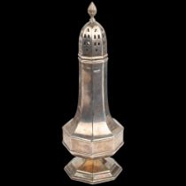 A George VI silver baluster sugar caster, G Bryan & Co, Birmingham 1938, 19cm, 4.2oz General wear to