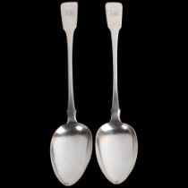 A pair of George IV silver Fiddle pattern basting spoons, William Woodman, Exeter 1825, 29.5cm, 6.
