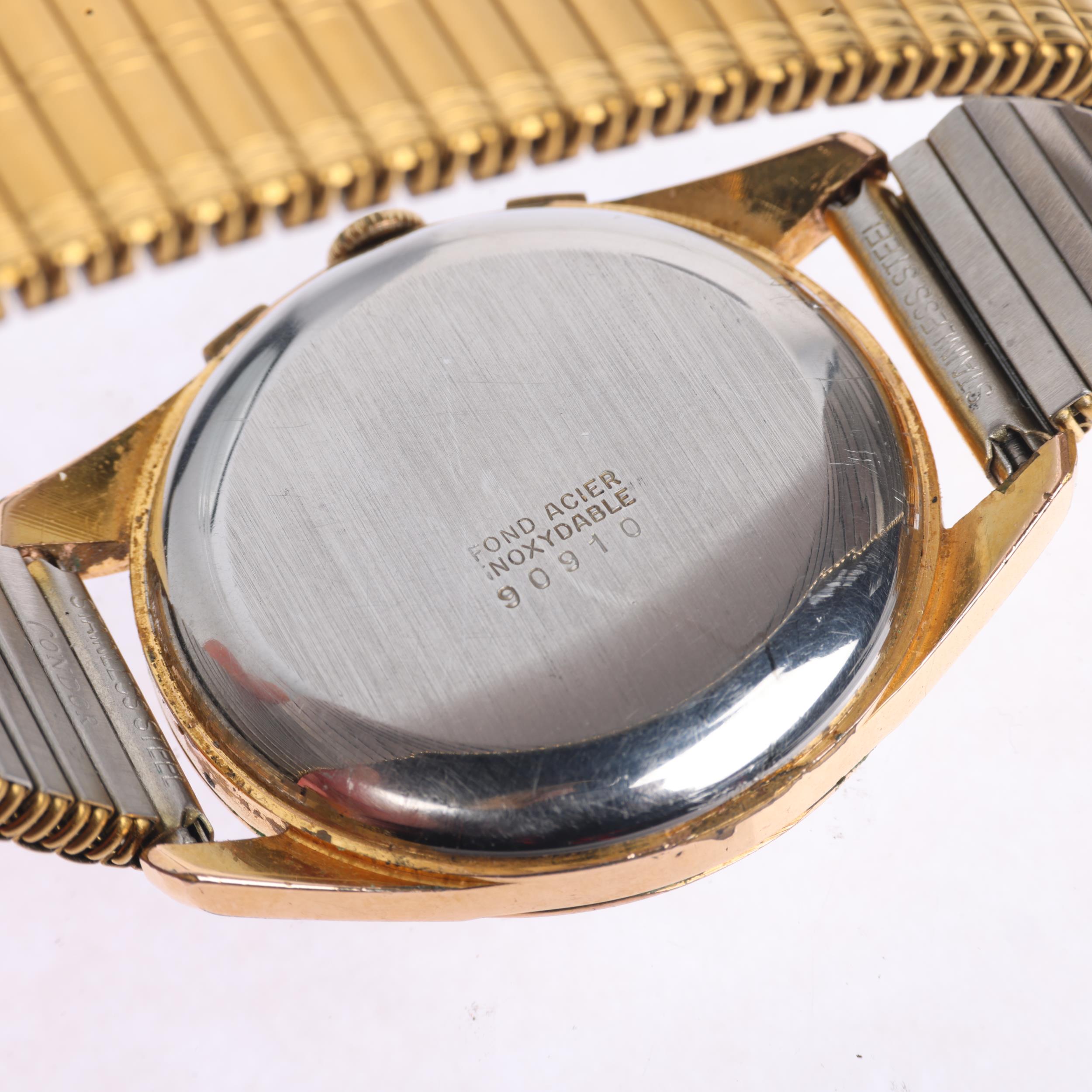 RONE - a Vintage gold plated stainless steel mechanical chronograph wristwatch, circa 1950s, - Bild 4 aus 5