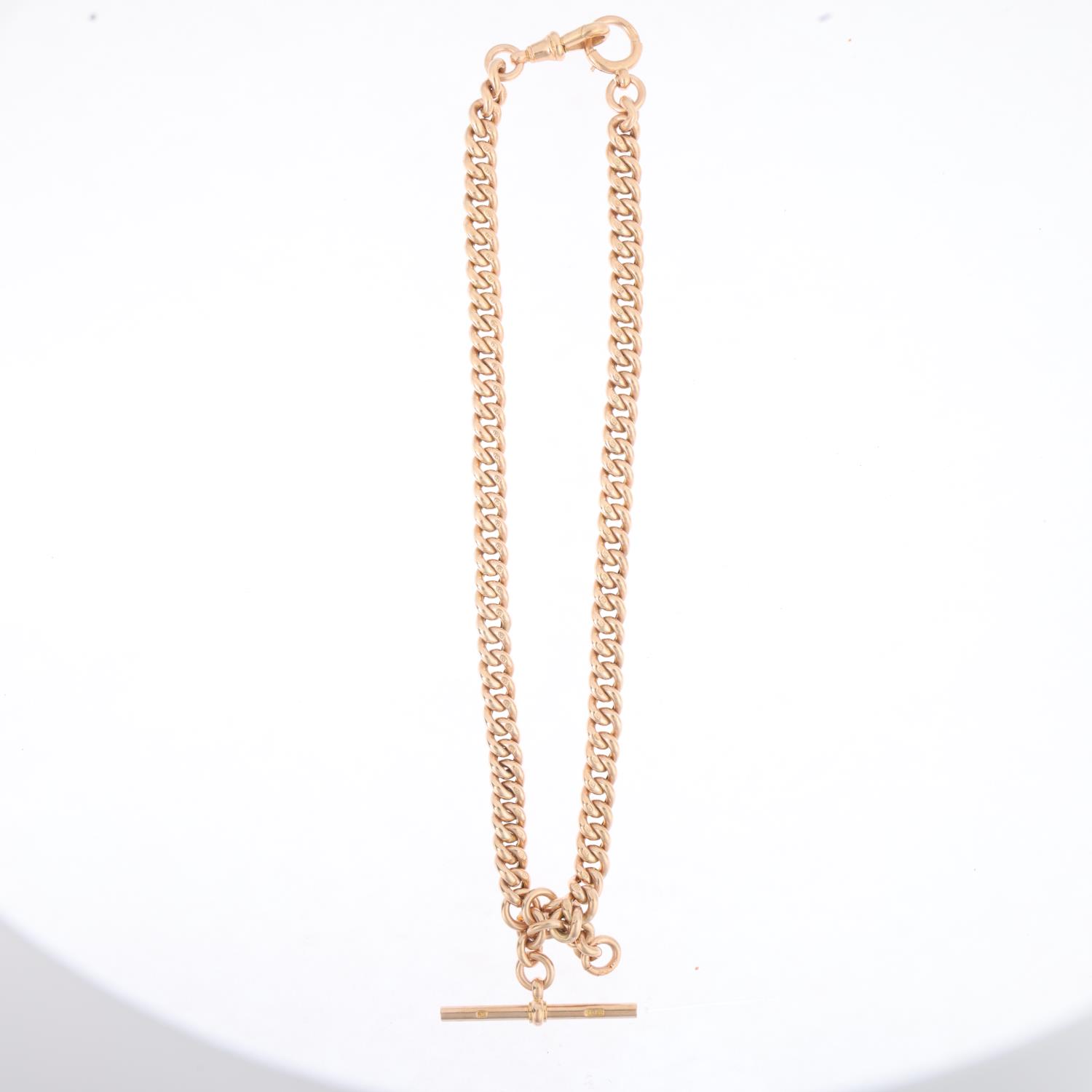 An Antique 9ct gold graduated hollow curb link Albert chain necklace, with 9ct T-bar dog clip and - Image 2 of 4