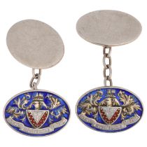 A pair of sterling silver and enamel Association of Certified Accountants oval cufflinks, 21mm, 13.