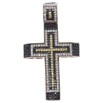 A large sterling silver cubic zirconia cross pendant, 79.5mm, 29.4g No damage or repair, all