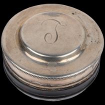 A French silver-mounted tortoiseshell pique inlaid box, Paris 1798 - 1809, circular form with