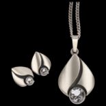 FINNFEELINGS - a Finnish sterling silver rock crystal matching pendant necklace and earring set,