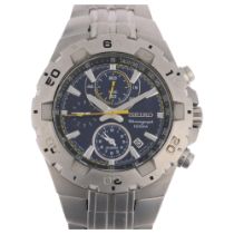 SEIKO - a stainless steel quartz chronograph calendar bracelet watch, ref. 7T62-0JZ0, blue dial with