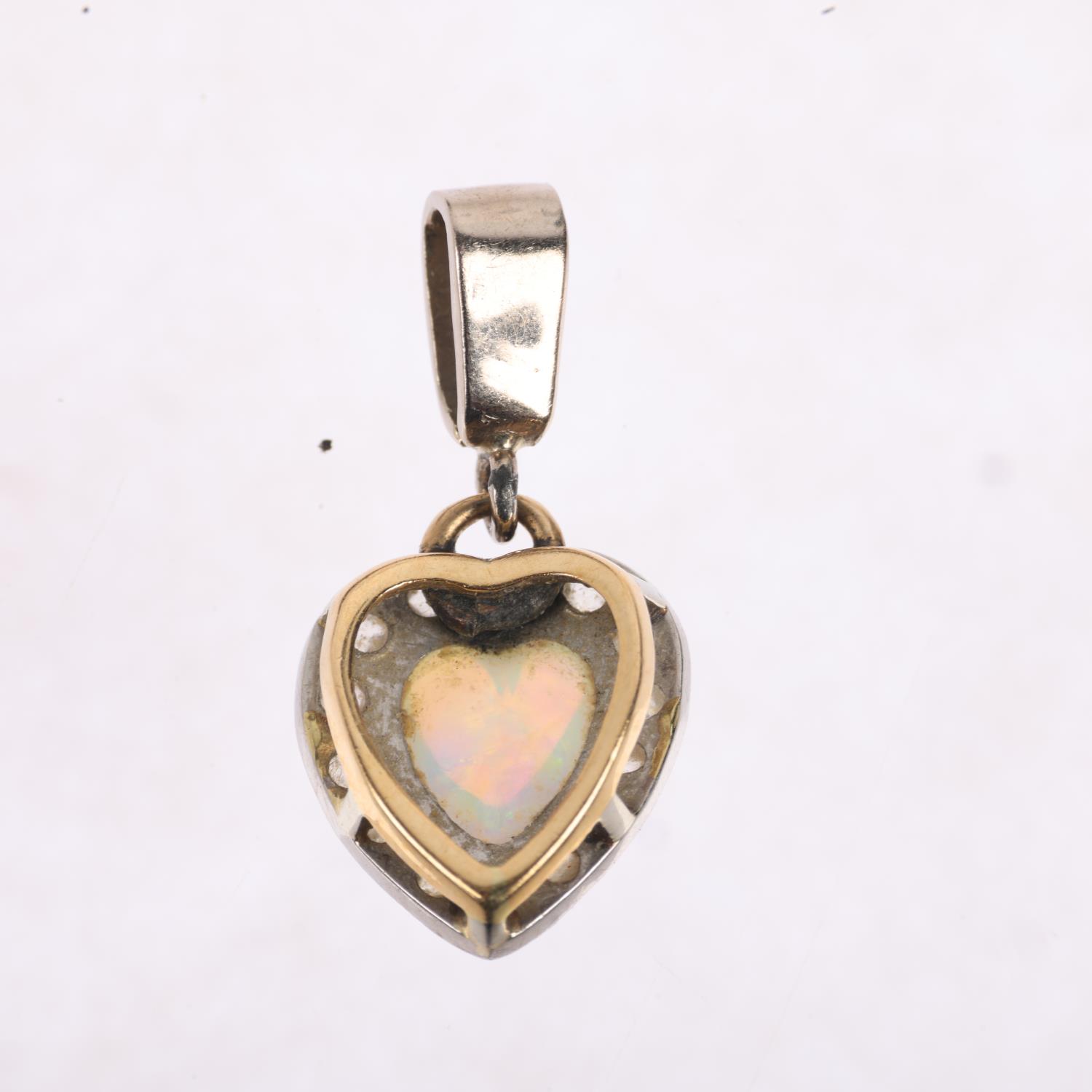 An early 20th century opal and diamond heart cluster drop pendant, circa 1910, centrally set with - Image 2 of 4