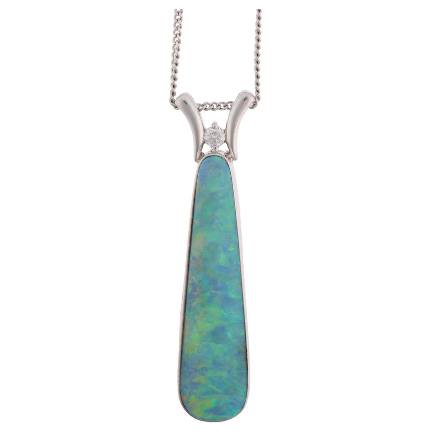 An 18ct white gold Australian boulder opal and diamond pendant necklace, by Leisha Wheeler, the