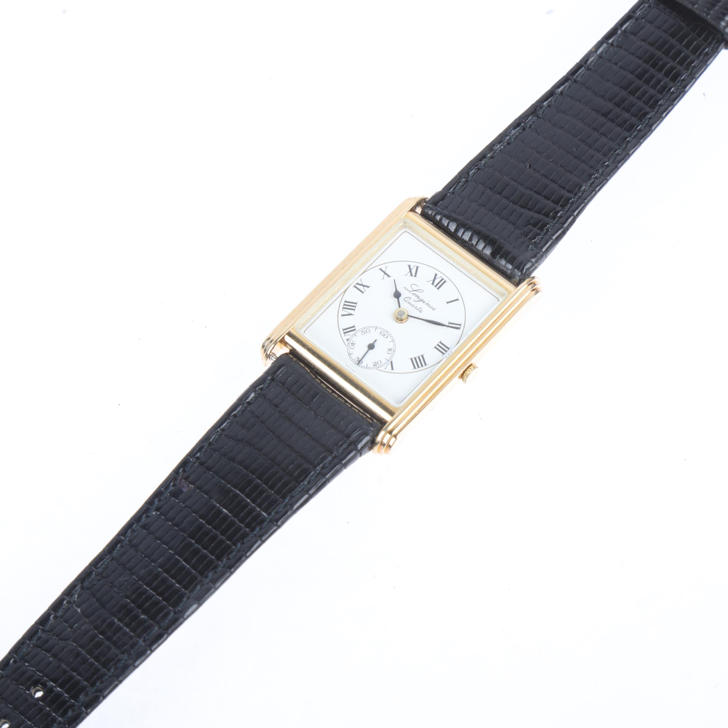 LONGINES - a 9ct gold 'Tank' quartz wristwatch, ref. 3968, white dial with Roman numeral hour - Image 4 of 5