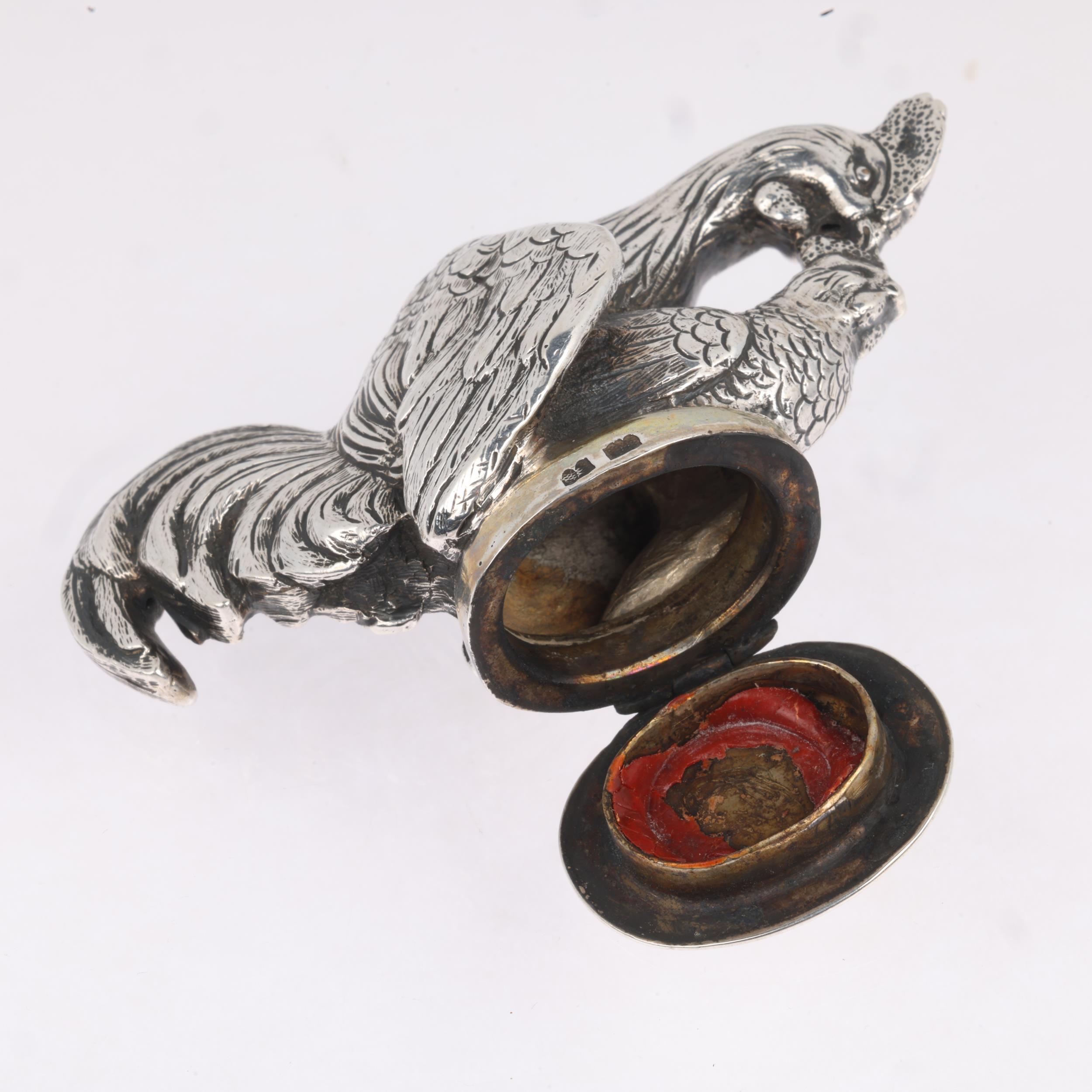 A German silver novelty figural box, Georg Roth & Co, Hanau, circa 1900, cockerel and hen, 8cm, 2. - Image 2 of 3