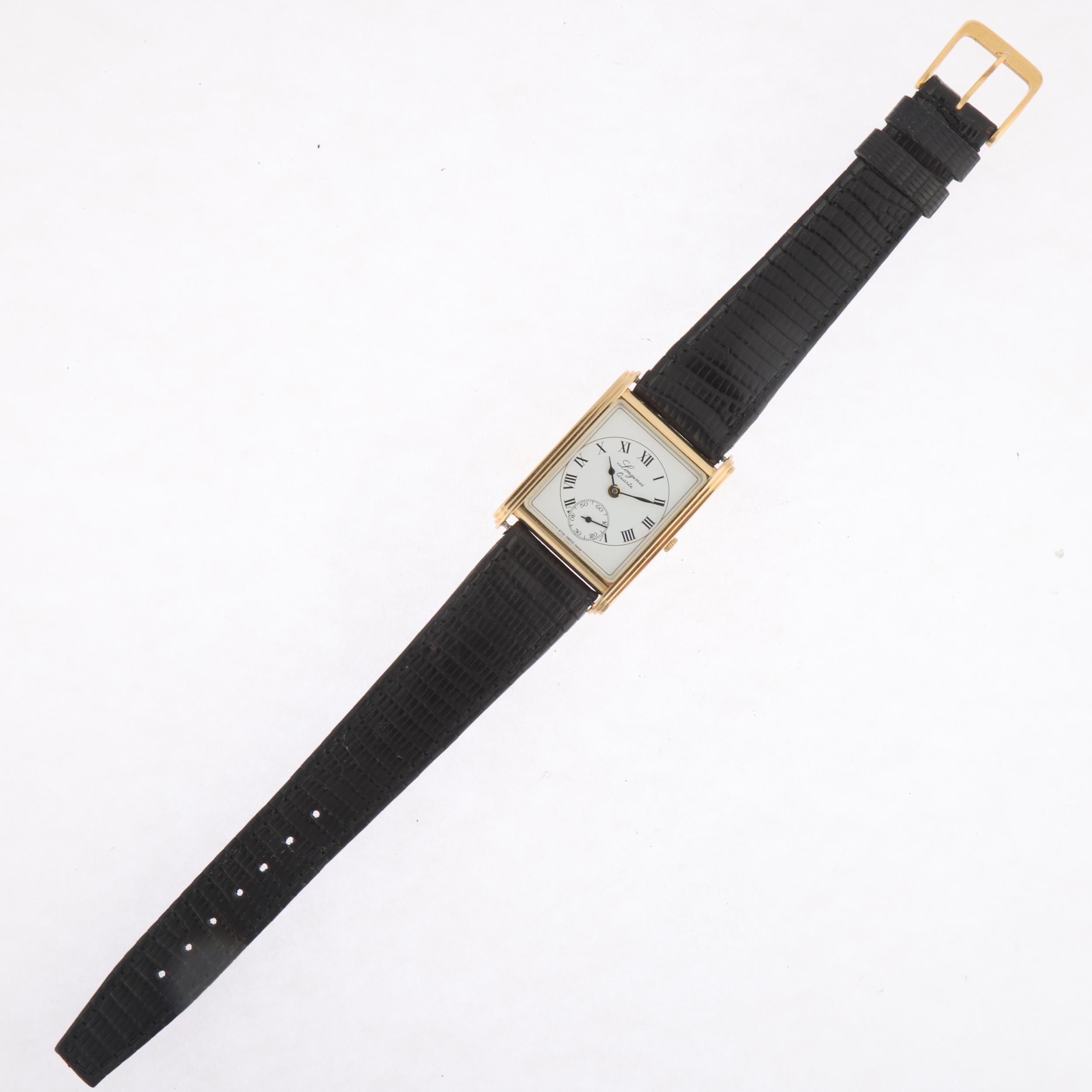 LONGINES - a 9ct gold 'Tank' quartz wristwatch, ref. 3968, white dial with Roman numeral hour - Image 2 of 5