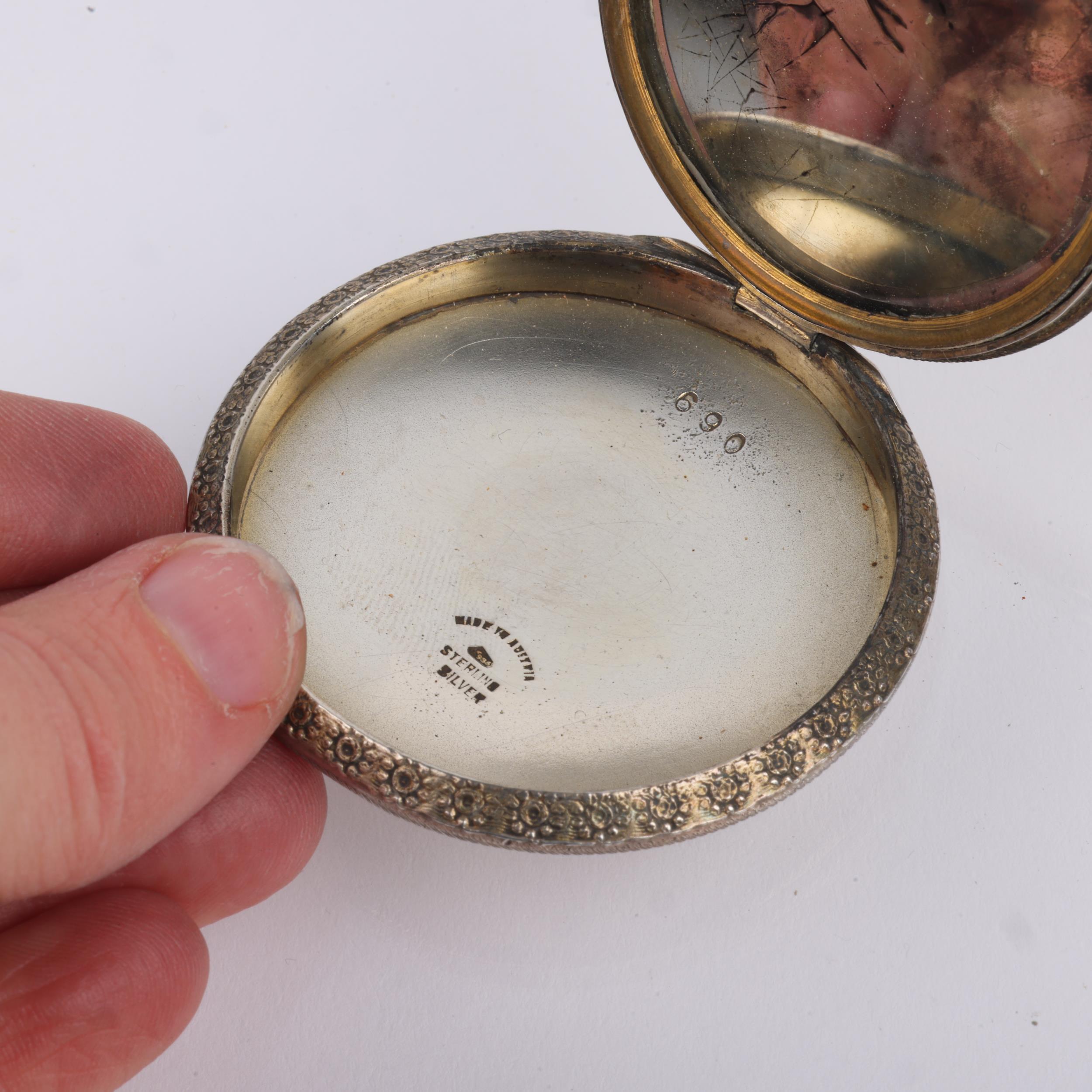 An Art Deco Austrian sterling silver and yellow enamel powder compact, circa 1930, circular form - Image 2 of 3