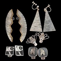 5 pairs of Danish and Mexican silver earrings, makers include A Dragsted, largest 66mm, 43g total (5