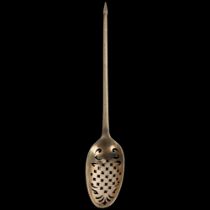 A George II silver-gilt mote spoon, circa 1750, with cross and foliate pierced bowl and diamond