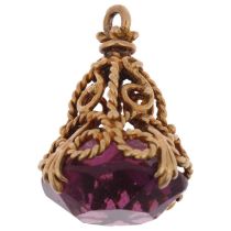 A mid-20th century 9ct gold amethyst fob, maker AJ Ltd, Birmingham 1967, 27.2mm, 8.8g Parts of frame