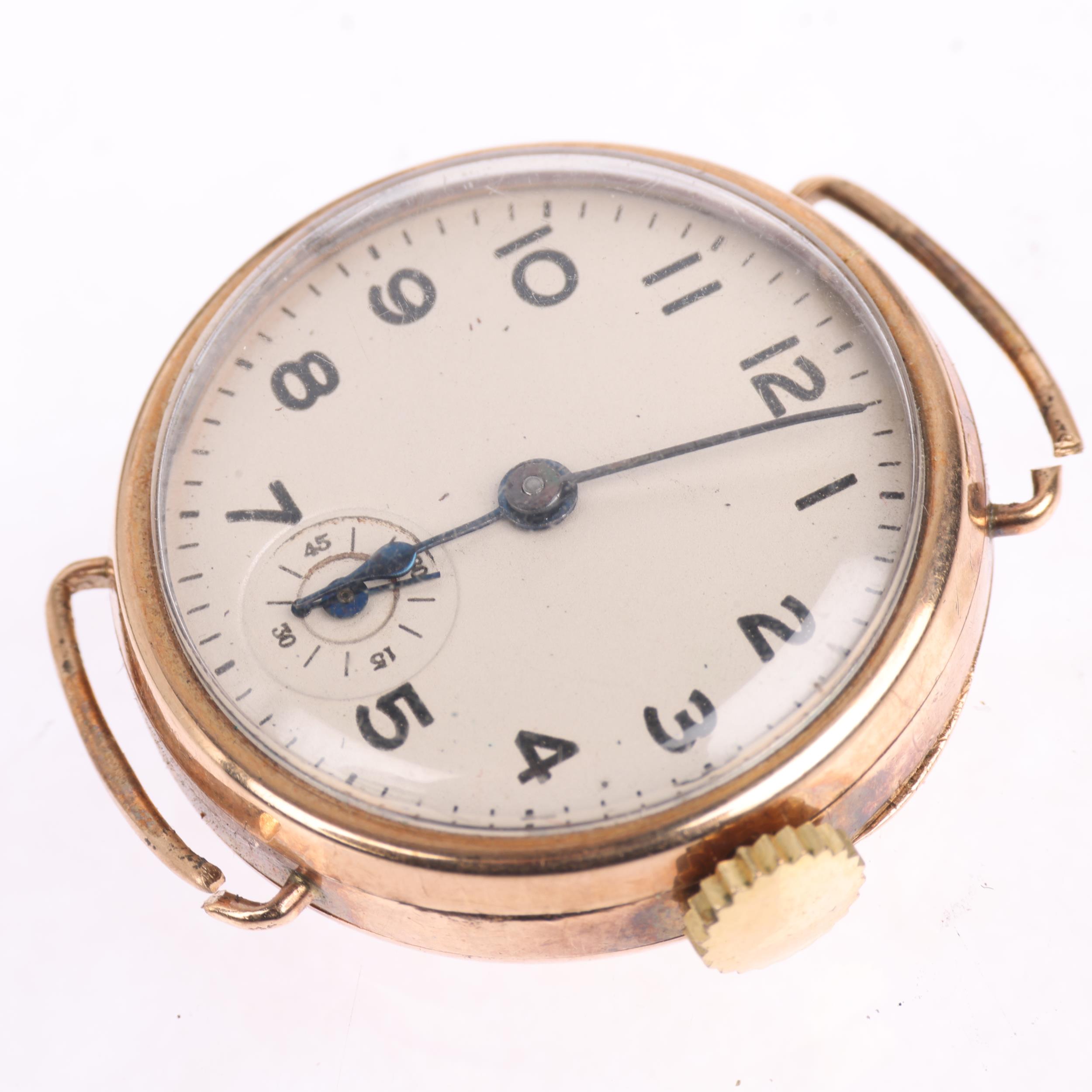 OMEGA - an early 20th century 9ct gold Officer's style mechanical wristwatch head, silvered dial - Bild 2 aus 5