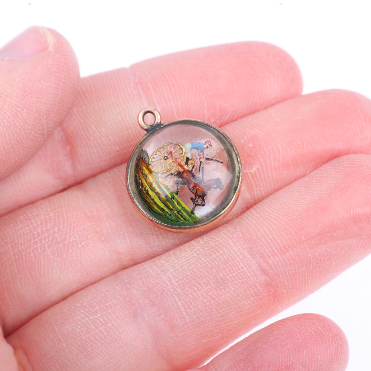 An early 20th century Essex Crystal style horse cart racing pendant, in gilt-metal frame, 16.8mm, - Image 4 of 4
