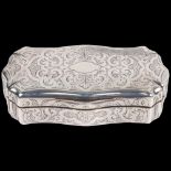 A 19th century French silver snuffbox, indistinct maker, shaped rectangular form, with allover