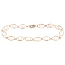 A 9ct gold whole pearl eye line bracelet, 19cm, 7g No damage or repair, all stones present, clasp