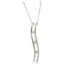 A 9ct white gold cubic zirconia wave pendant necklace, on 9ct fine curb link chain, pendant 22.