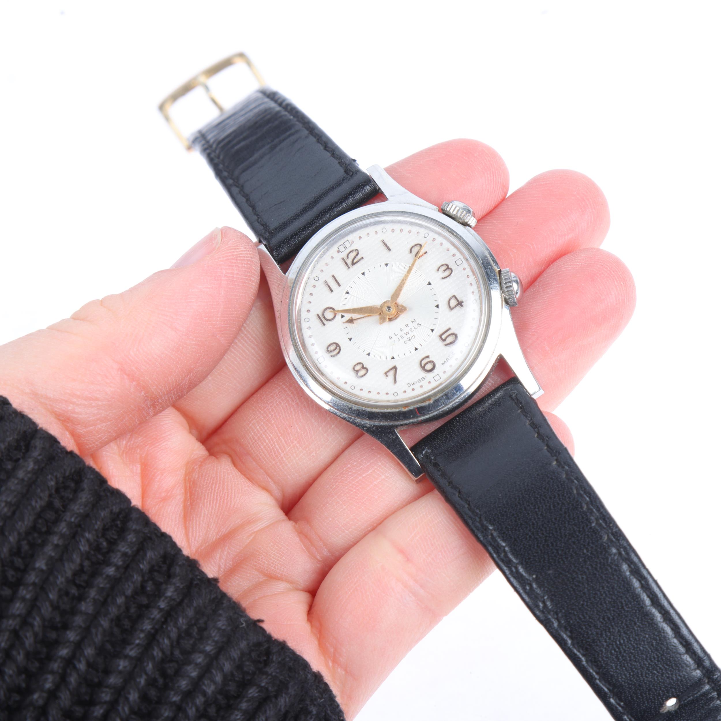 ALERTIC - a Vintage stainless steel alarm mechanical wristwatch, circa 1960s, silvered dial with - Image 5 of 5