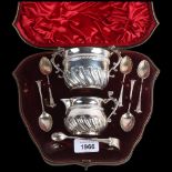 A cased late Victorian silver tea drinking set, Goldsmiths & Silversmiths Co Ltd, London 1893,