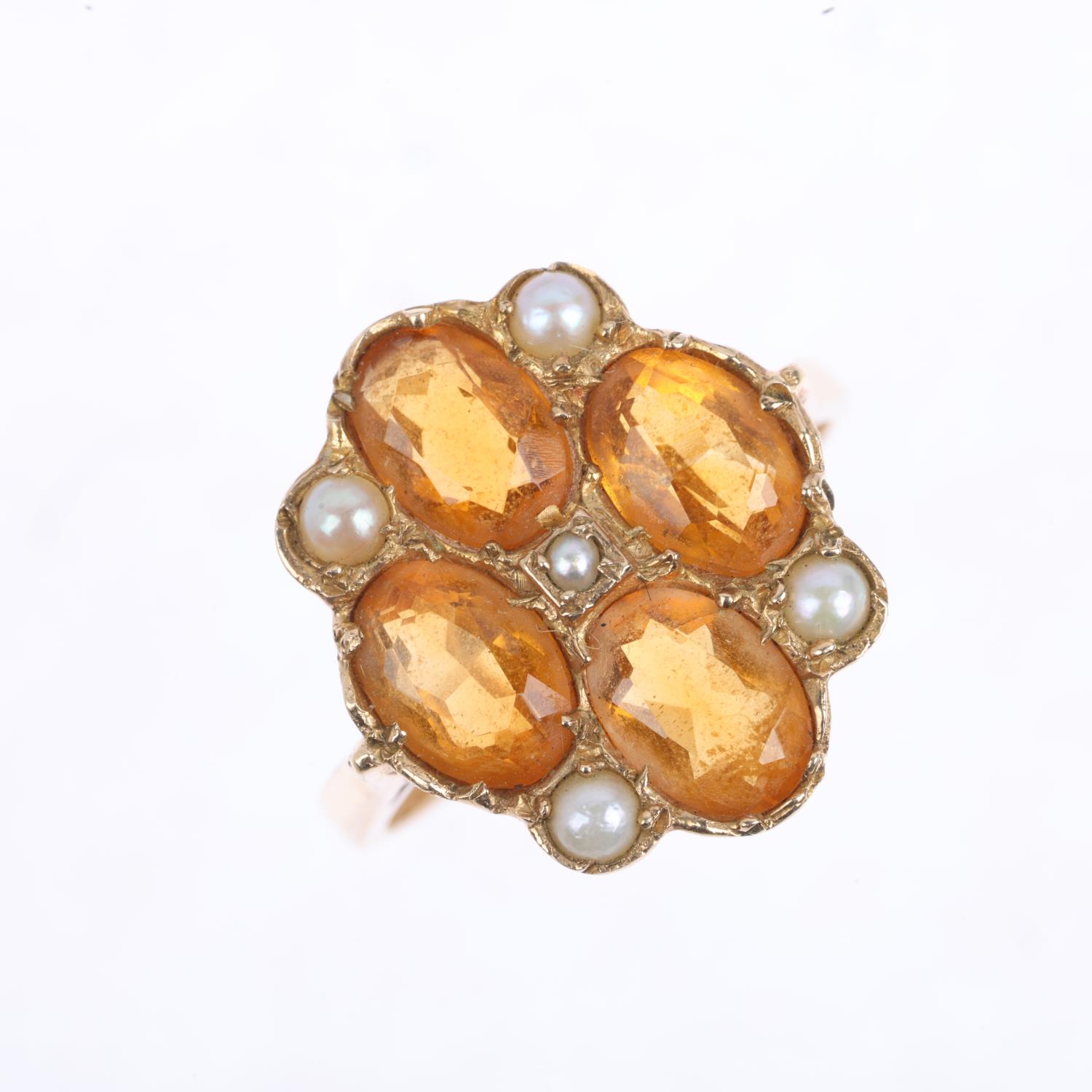 A late 20th century 9ct gold citrine and pearl chequerboard jewellery set, maker HBJ, London 1976, - Image 2 of 4