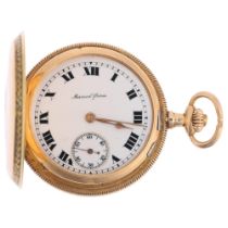 MERMOD FRERES - a Swiss 14ct gold full hunter keyless side-wind fob watch, white enamel dial with