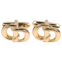 CHRISTIAN DIOR - a pair of gold plated CD monogram cufflinks, 17.4mm, 8g No damage or repair