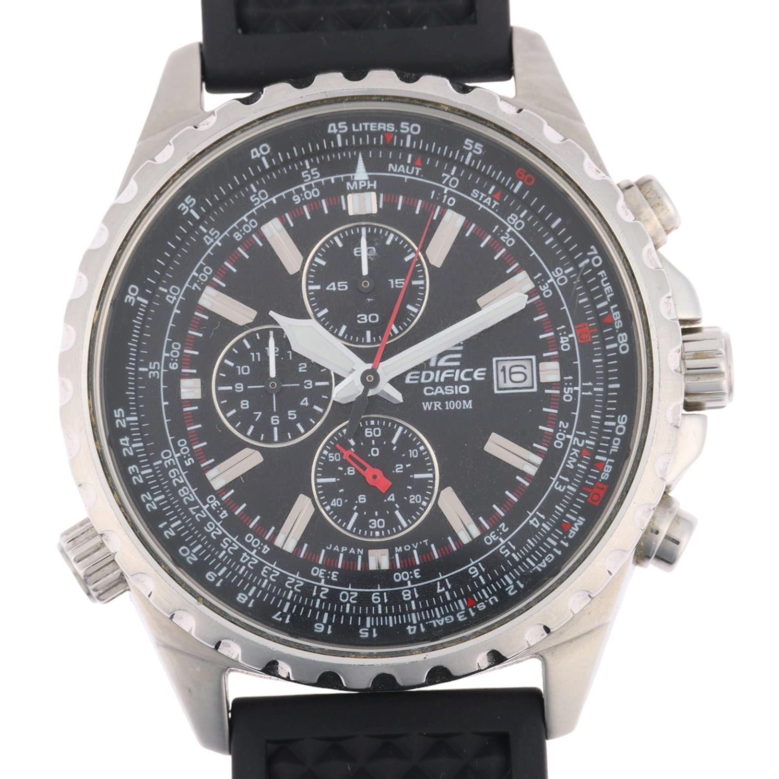 CASIO - a stainless steel Edifice quartz chronograph calendar wristwatch, ref. EF-527, black dial