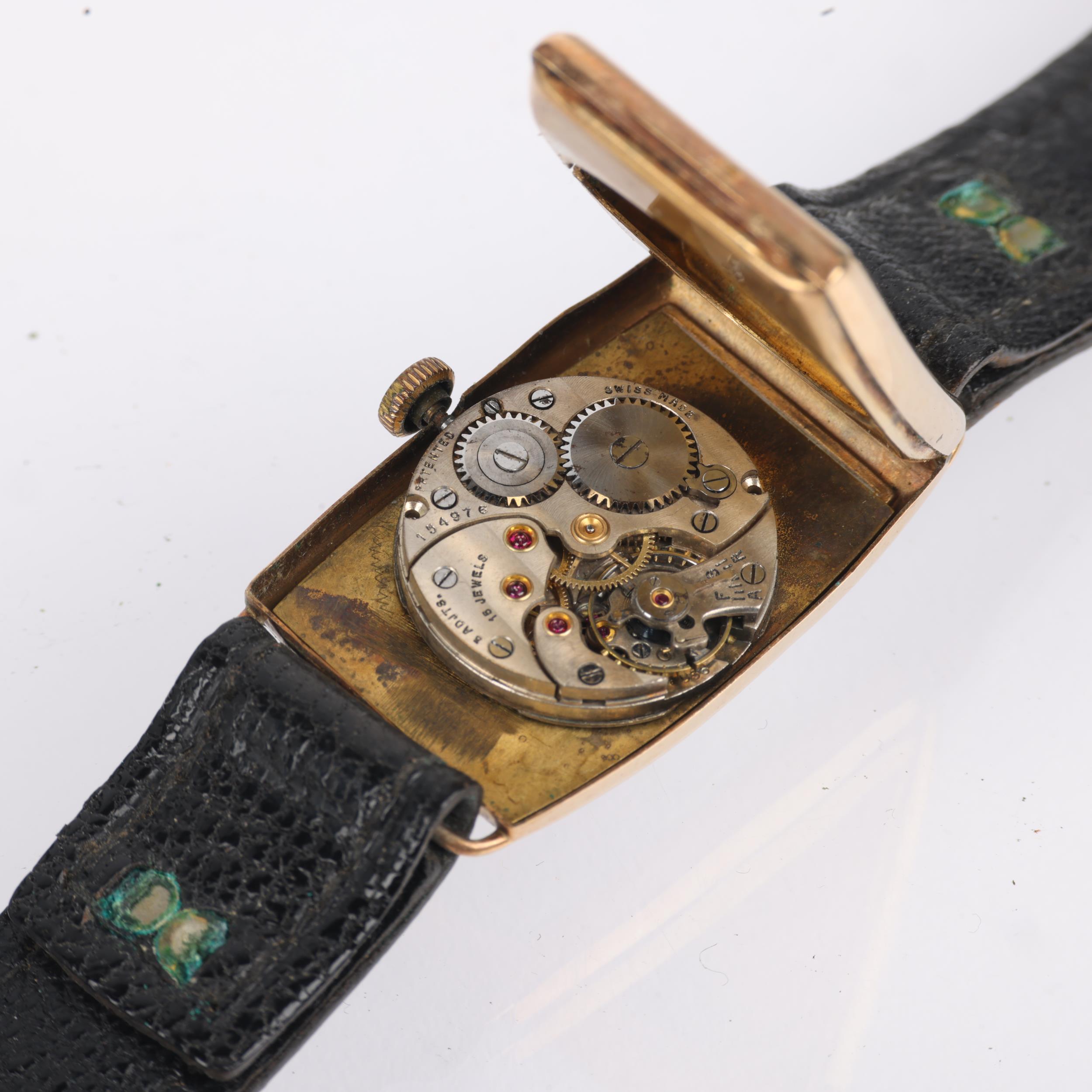J W BENSON - an Art Deco 9ct gold mechanical wristwatch, circa 1930s, silvered dial with Arabic - Bild 4 aus 5