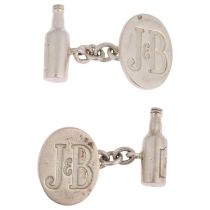 LINKS OF LONDON - a pair of sterling silver novelty J&B Rare Scotch Whisky bottle cufflinks, 17.9mm,