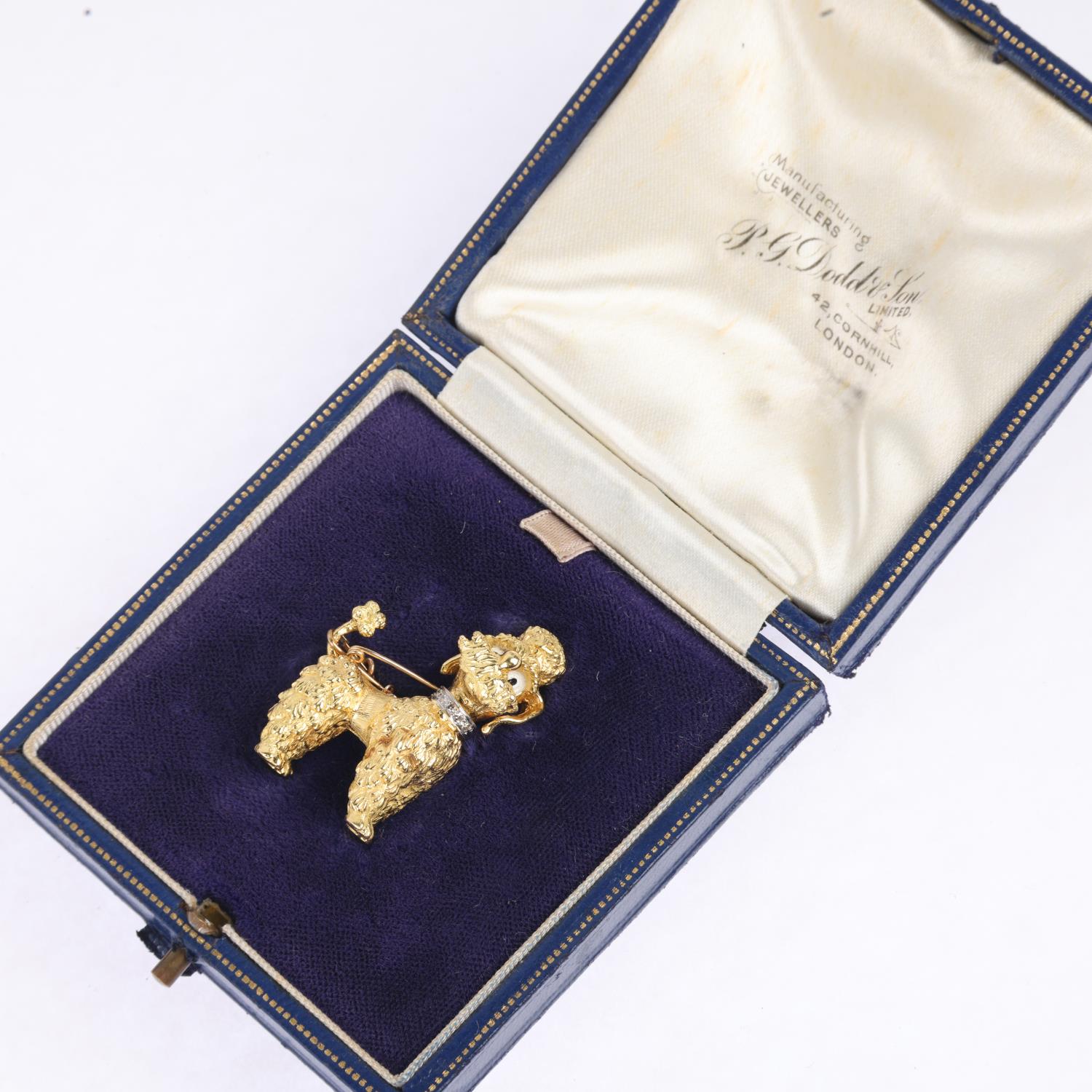 An 18ct gold diamond and enamel Poodle dog brooch, Ben Rosenfeld Ltd, London 1963, realistically - Image 4 of 4