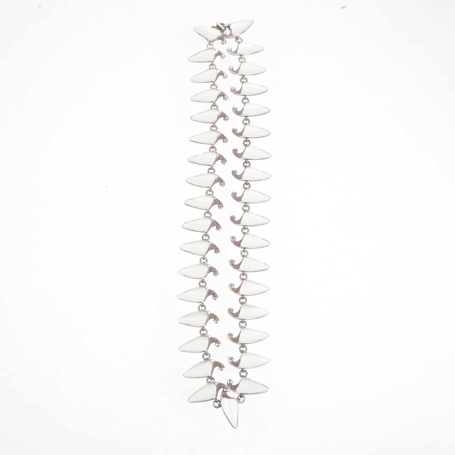 EINAR MODAHL - a Norwegian modernist sterling silver white enamel leaf panel necklace, 38.5cm, 32.5g - Image 2 of 3