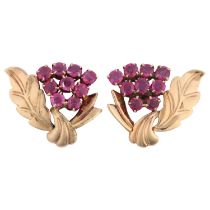A pair of Vintage 9ct gold ruby floral spray earrings, with stud fittings, 21.6mm, 4.3g No damage or