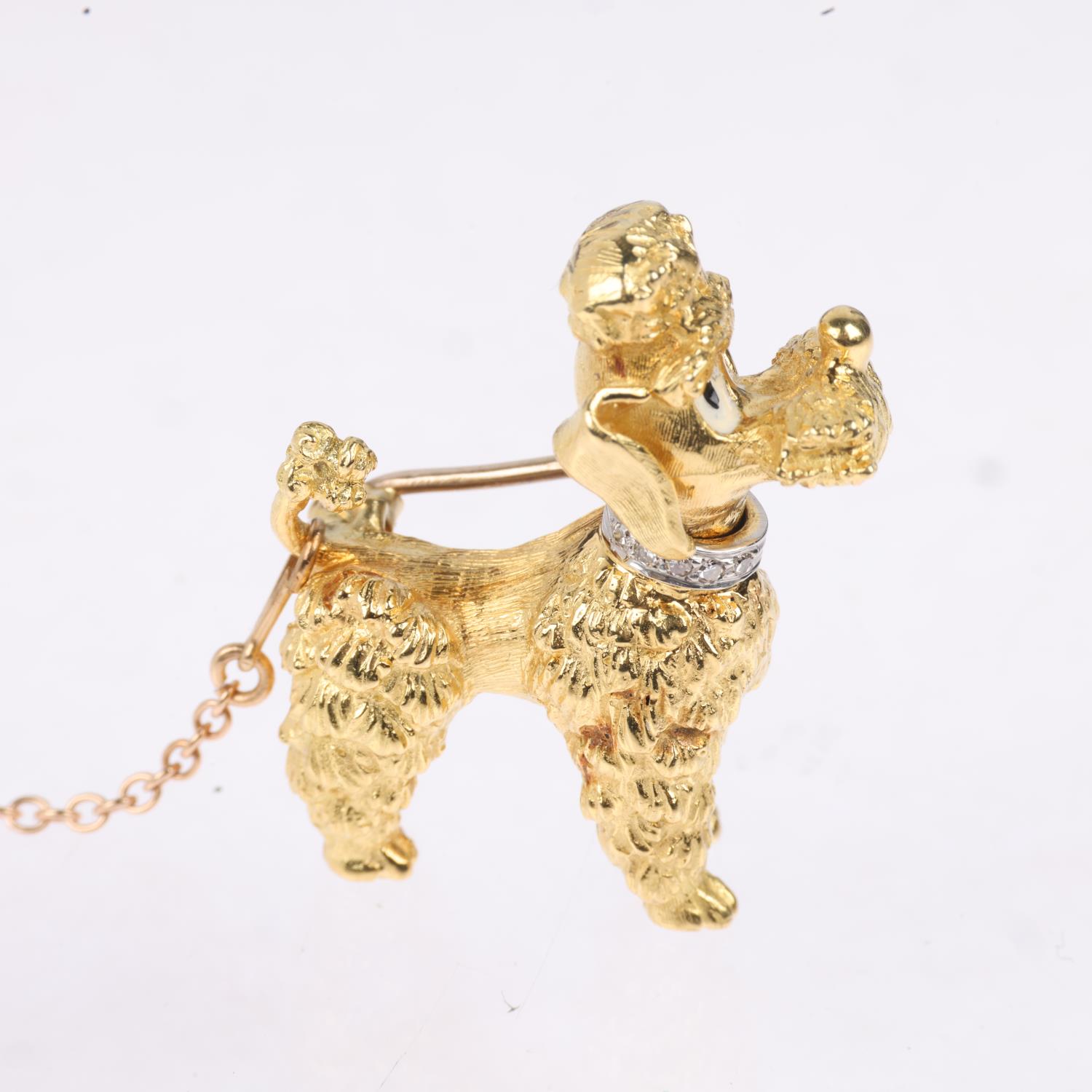 An 18ct gold diamond and enamel Poodle dog brooch, Ben Rosenfeld Ltd, London 1963, realistically - Image 3 of 4