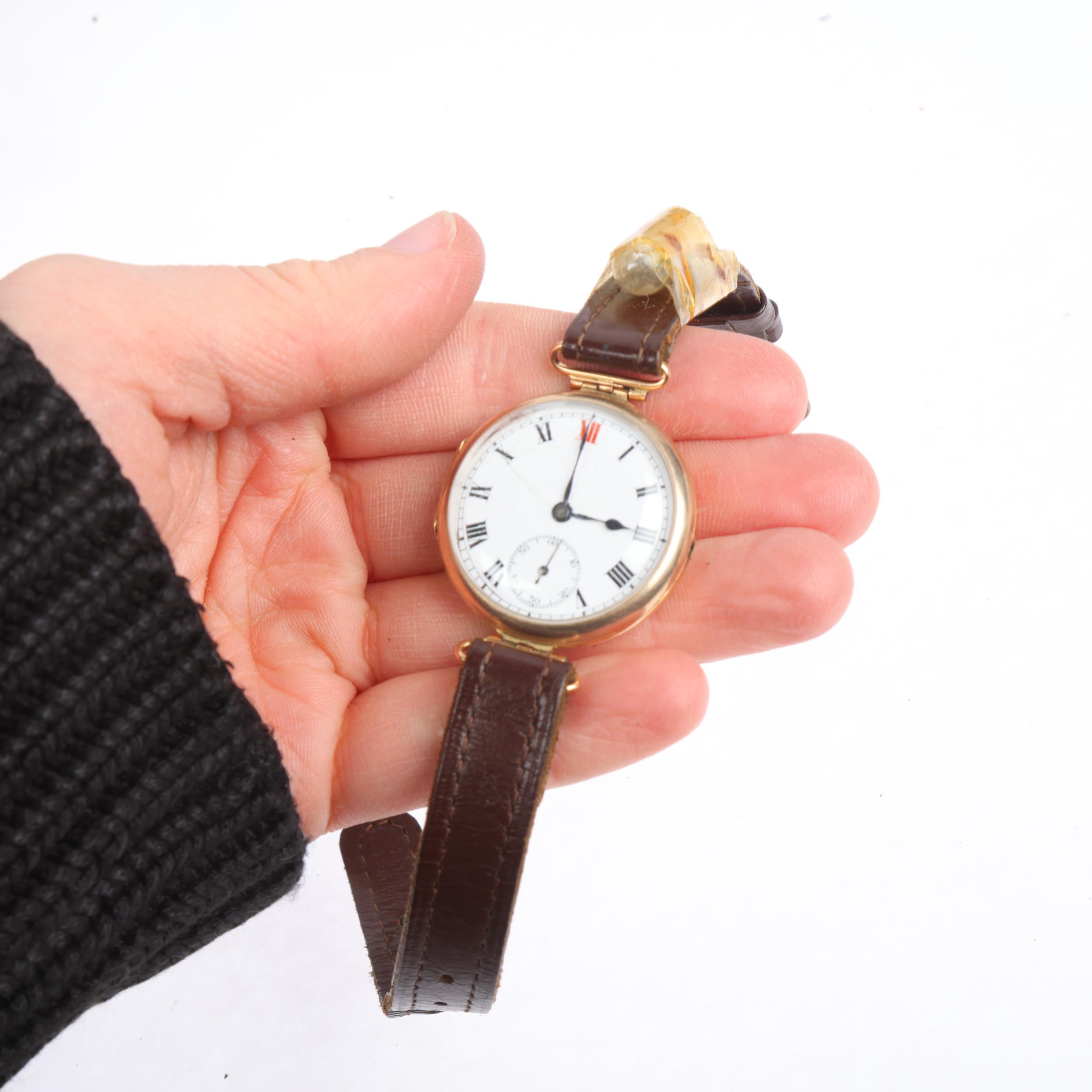 ZENITH - a First World War Period 15ct gold Officer's style trench mechanical wristwatch, white - Bild 4 aus 5