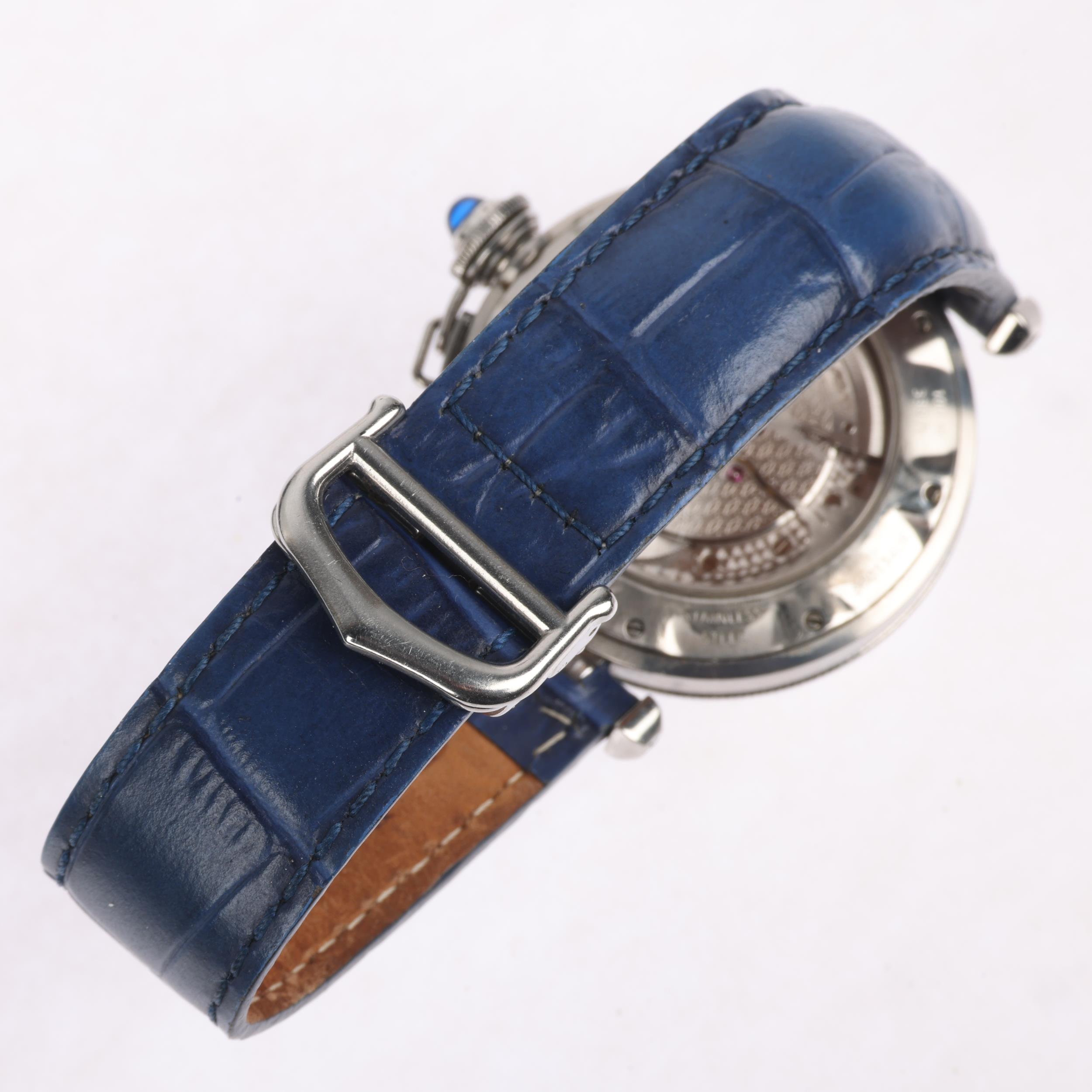 CARTIER - a stainless steel Pasha De Cartier automatic calendar wristwatch, ref. 2379, engine turned - Image 4 of 5