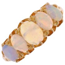 An early 20th century graduated five stone opal half hoop ring, set with oval cabochon opals,