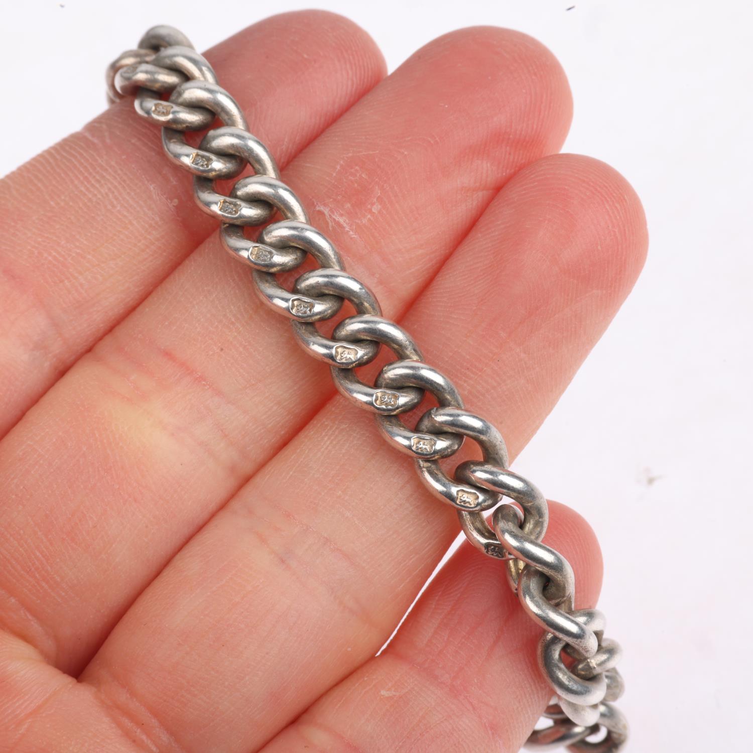An Antique silver solid curb link chain necklace, with silver dog clip, 39cm, 51.7g No damage or - Image 3 of 3