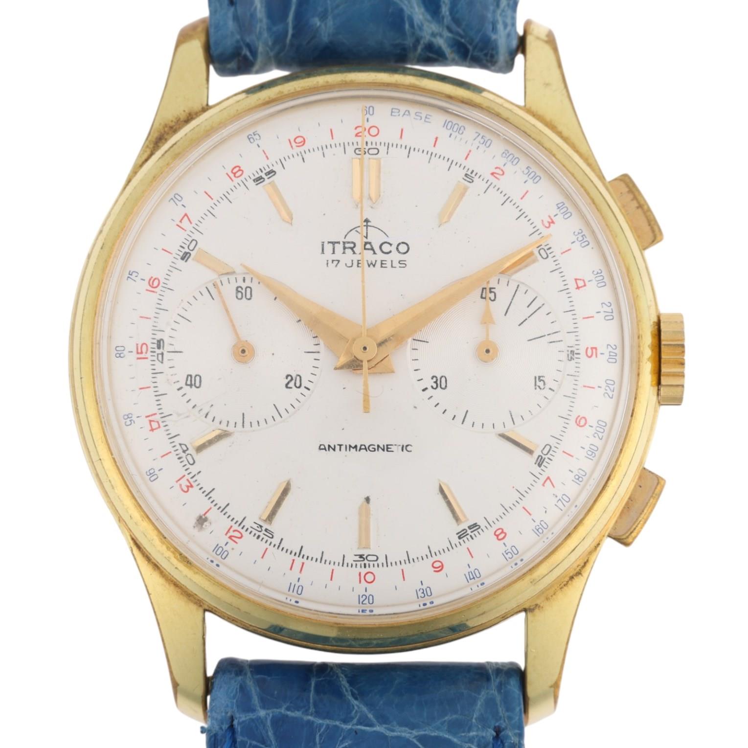 ITRACO - a Vintage gold plated stainless steel mechanical chronograph wristwatch, ref. 651, circa