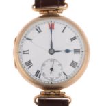 ZENITH - a First World War Period 15ct gold Officer's style trench mechanical wristwatch, white